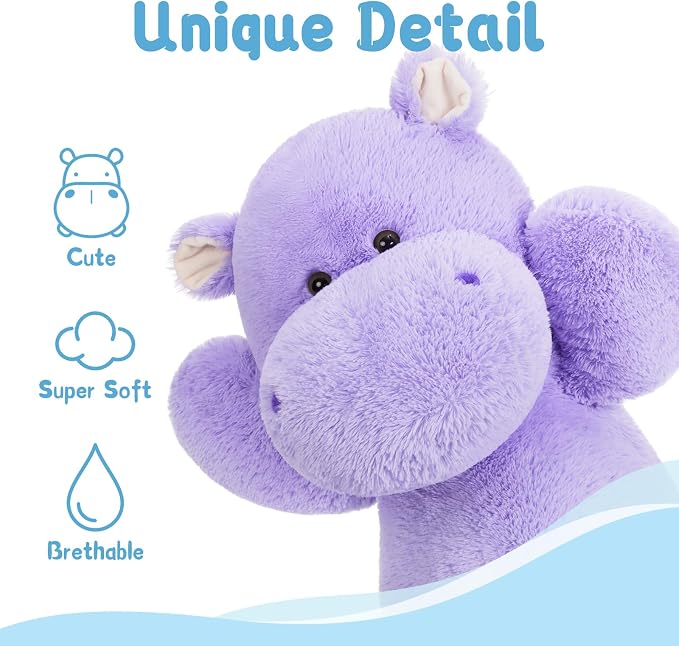 BENINY 36 Inch Giant Hippo Stuffed Animal, Oversized Purple Hippo Plush Pillow, Soft Humongous Hippopotamus Toy Gift for Kids, Boys and Girls