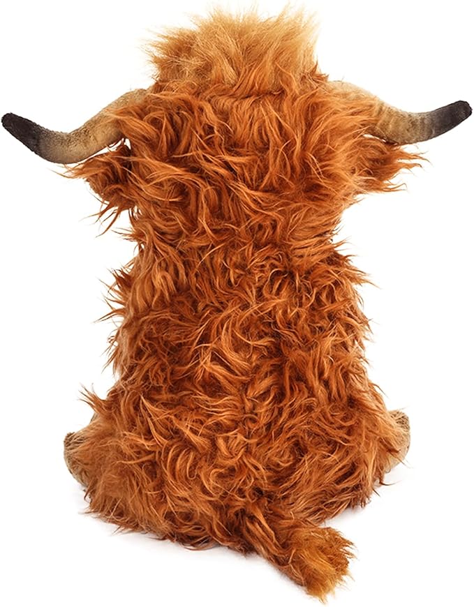 rivoeis 10.5 inches Highland Cows Stuffed Animals, Cute Fluffy Cow Plush Figure Toys Realistic Highland Cattle Plush Decor for Kids Baby Girls Boys