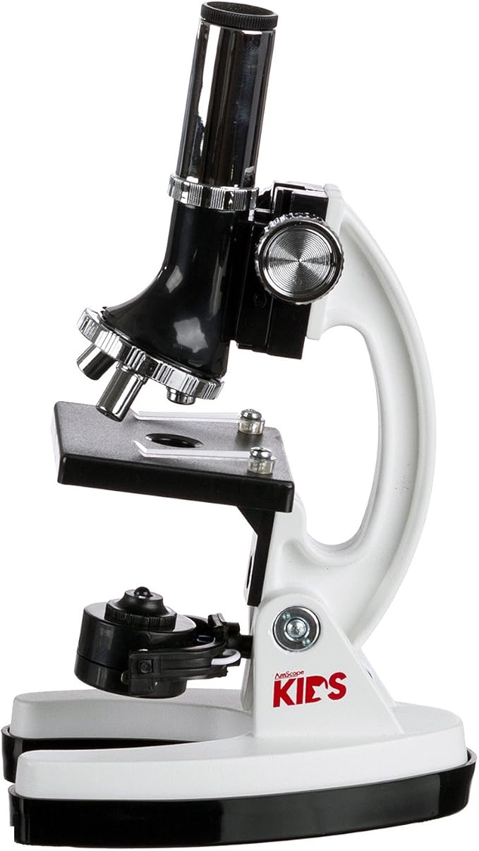AmScope 1200X 52-pcs Kids Student Beginner Microscope Kit with Slides, LED Light, Storage Box and Book The World of the Microscope