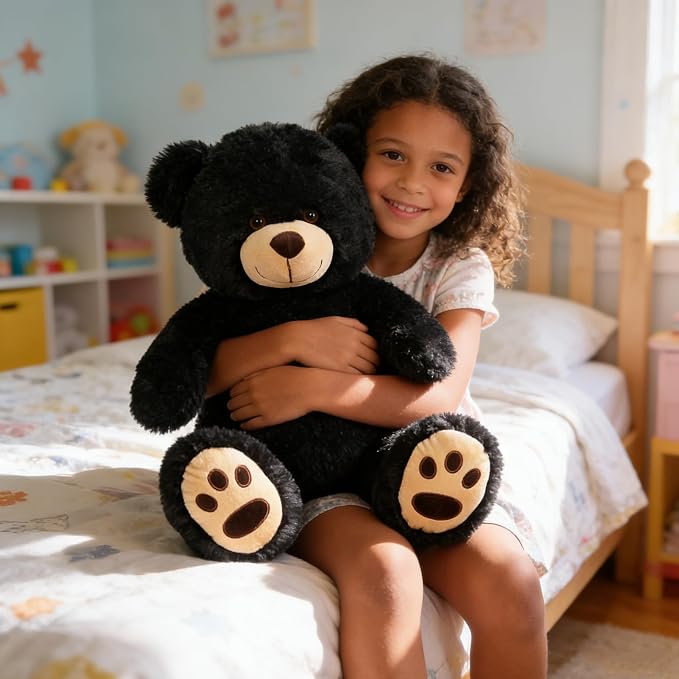 LotFancy Teddy Bear Stuffed Animals, 20 inch Soft Cuddly Cute Plushies, Plush Toys with Footprint Design, Stuffed Animals for Girls Kids Baby Toddlers, Baby Shower Easter Birthday Gift Decor, Black