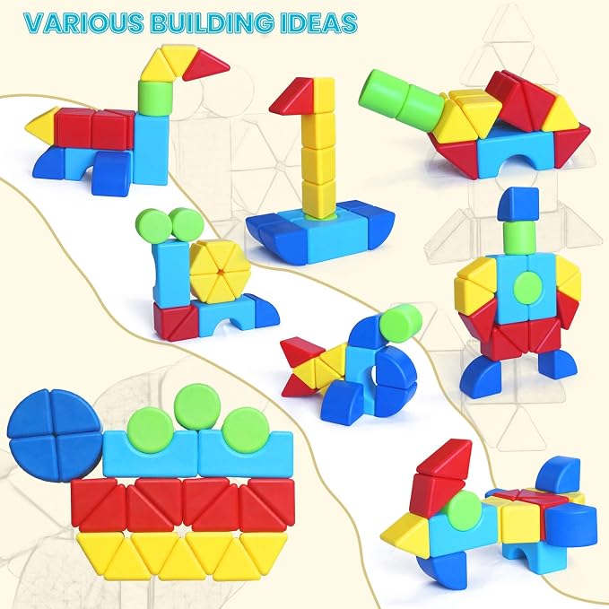 1.65 Inch Magnetic Building Blocks, 3D Shapes Large Magnetic Blocks for Kids Ages 4+, 24PCS Educational Construction Blocks for Boys and Girls