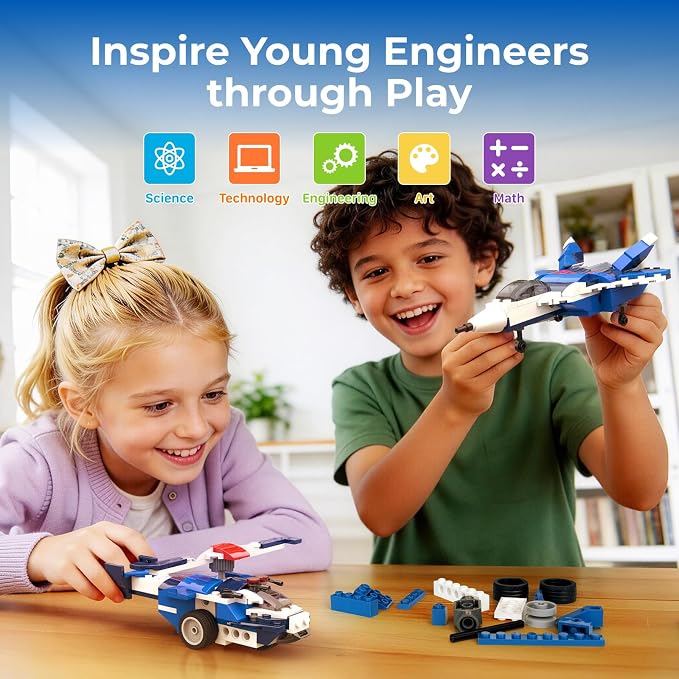 Apitor 12-in-1 STEM Building Blocks Kit for Kids Ages 6-12 | 139 Pcs Creative Construction Toy with Digital App & Paper Manual | Fighter Jet Model Build Robot DIY Activity Toy for Ages 6+ Years