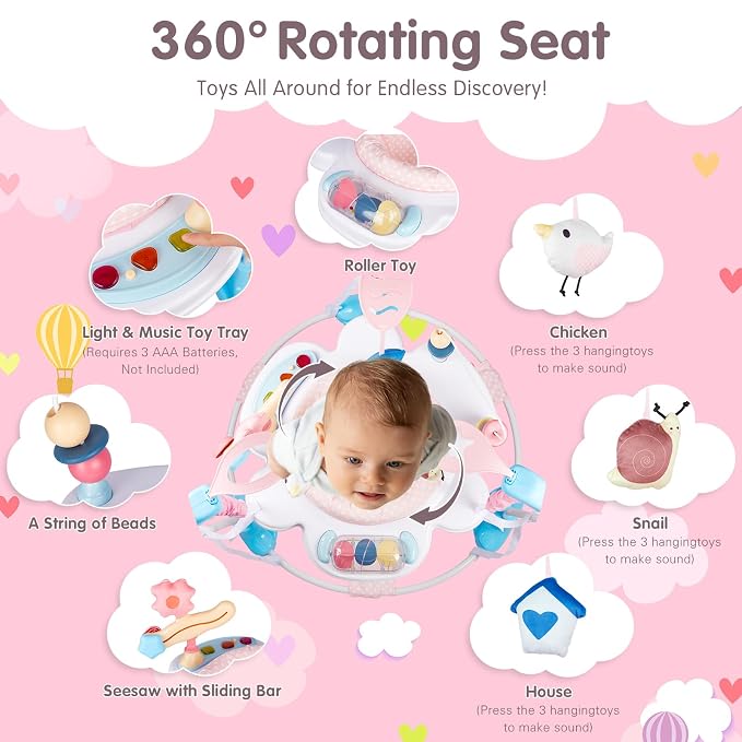 Baby Activity Center, 3-in-1 Grow-with-Me Baby Jumper Activity Center, 360° Rotating Jumper & Bouncer with Interactive Toys, Music, Lights and 3 Adjustable Heights for Babies 6+ Months