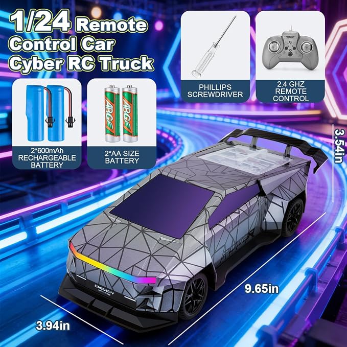 Remote Control Car，All Terrain 2.4GHz RC Truck for 3-12 Year Old Boys, Electric Vehicle RC Car with LED Lights for Kids, Birthday Gifts for Kids (Gray)