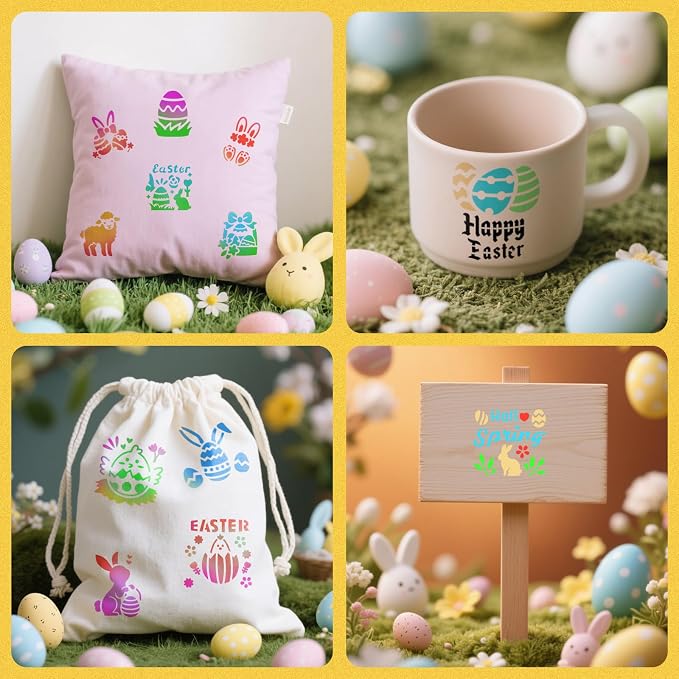72 PCS 3x3 Inch Easter Stencils for Painting - Reusable Easter Templates Chicks Eggs Bunny Farm Spring Painting Templates on Wood, Glass, Fabric, Window Door Decor DIY Decoration