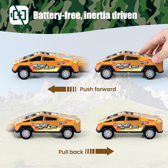 7.1 Inch Monster Truck Kid Toys Set ,Push and Go Friction Power Pull Back Wind up Race Cars,Military Camouflage 1/32 Model Car 3 Pack, Toddlers 3 4 5 6 7 8 9 for Boys and Girls Party Toy Gift