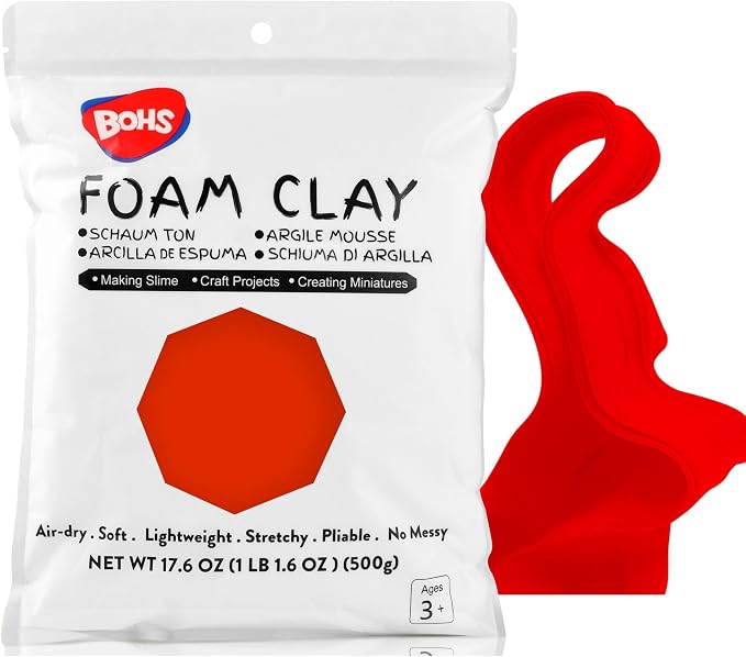 BOHS Red Modeling Foam Clay - 1.1 Lbs, Squishy,Soft, Air Dry -for Flower Mirror,Cosplay,Fake Bake, Slime Supplies-500g