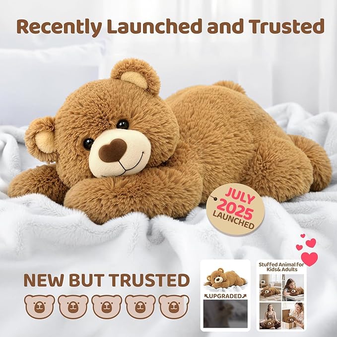 Mewaii Weighted Stuffed Animals for Adults & Kids, 2-5 lbs - 23" Heatable Coolable Bear Plush, Microwavable Adjustable Removable Inner Pad, Realistic Hug Comfort Gift (Brown)