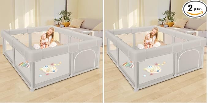 Besuhot Baby Playpen Baby Playard, Play Pen for Babies and Toddlers with Gate, 50x50 Fence, Sturdy Safety Playpen, Indoor & Outdoor Kids Activity Center (Pack of 2)