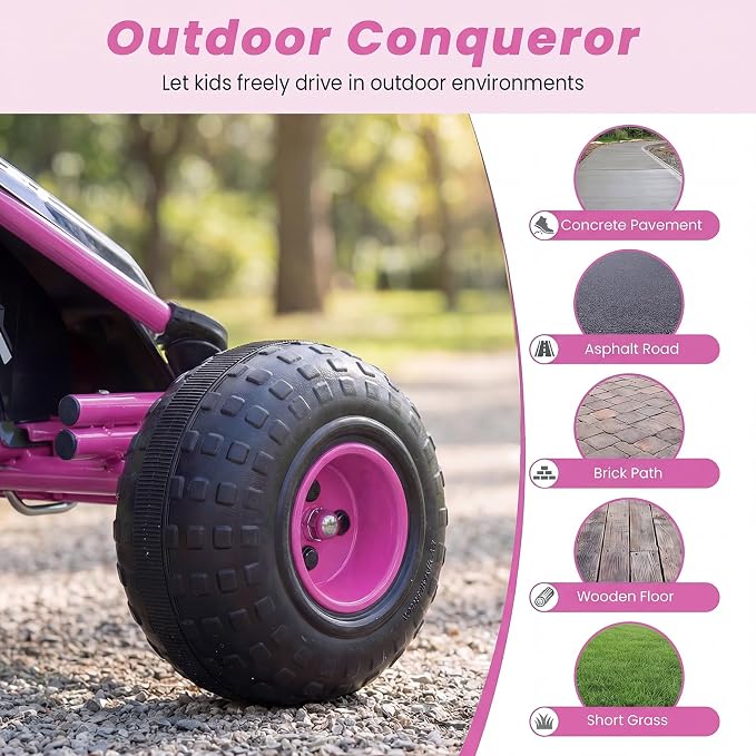 Costzon Pedal Go Kart, 4 Wheel Ride on Toy Pedal Car with Adjustable Seat, Forward/Backward & Handbrake, Outdoor Bicycle Go Cart with Wear-Resistant Wheels, Gift for Boys and Girls (Pink)