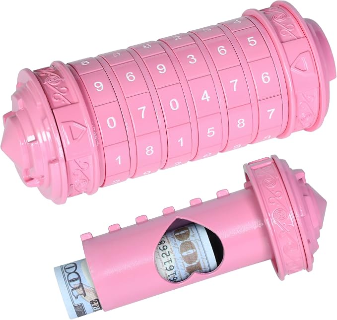 wellsee Cryptex Da Vinci Code Numeric Lock-Metal Puzzle Boxes with Hidden Compartments-Money Box for Cash Gift-Unlock Games for Adults-Creative Holiday Birthday for Woman & Men-Pink