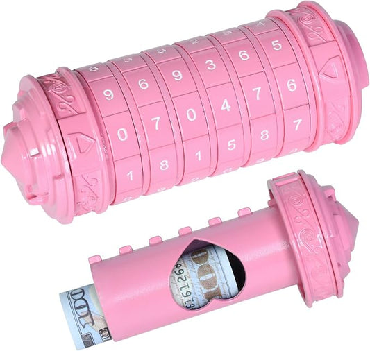 wellsee Cryptex Da Vinci Code Numeric Lock-Metal Puzzle Boxes with Hidden Compartments-Money Box for Cash Gift-Unlock Games for Adults-Creative Holiday Birthday for Woman & Men-Pink