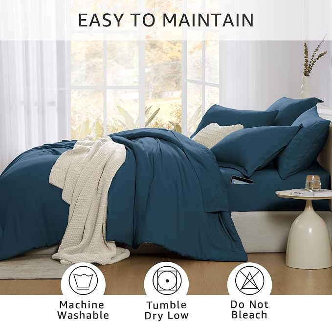 WRENSONGE Full Size Comforter Sets-7 Pieces Serenity Blue Bed in a Bag with Fitted Sheet, Flat Sheet, 2 Pillow Shams, 2 Pillowcases, Warm Bedding Sets for All Season