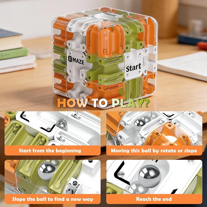 3D Labyrinth Puzzle Maze Cube - 3D Cube Puzzle for Kids 5-8 8-12, Improve Spatial Recognition and Cultivate Logical Thinking, Portable Brain Teaser for Kids & Adults (Ages 5+)‌ Boys & Girls Gifts