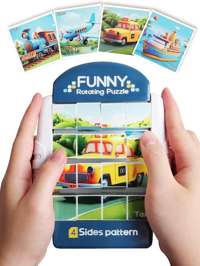 16-Piece Rotating Puzzles for Kids 4-6, Toddlers Puzzles 2-4, Road Trip, Airplane Activities Game, Travel Toys - Brain Teaser, Fine Motor Skills, Birthday Gifts Boys & Girls
