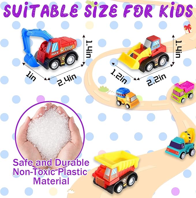 Car Toys for Ages 3-5 Kids, 12pcs Pull Back Cars Truck Vehicles Set for Boys Girls, Mini Assorted Construction Vehicle Toy Party Favors, Potty Training Reward for Kids