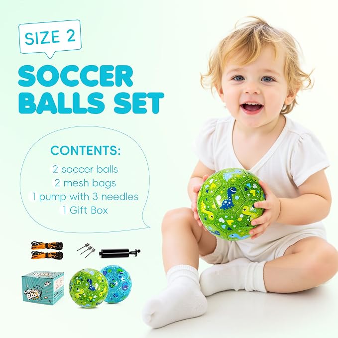 INPODAK Soccer Ball Size 3 Size 2 for Toddlers Kids 1-3 3-8, 1 or 2 Pack Cartoon Small Dinosaur Unicorn Soccer Ball Gifts for Girls Boys, Indoor Outdoor Sports Play Toys Birthday Gifts with Pump