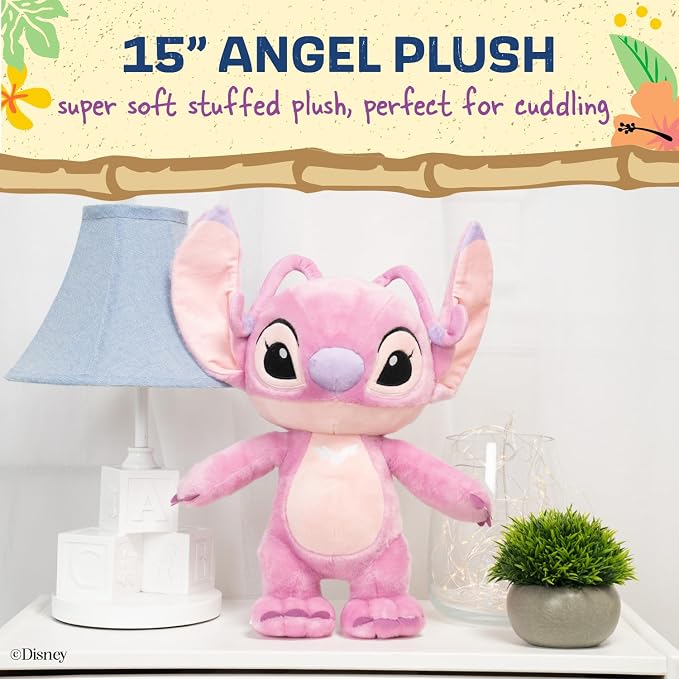 Kids Preferred Disney Baby Lilo & Stitch Angel Soft Huggable Stuffed Animal Cute Plush Toy for Toddler Boys and Girls, Gift for Kids, Pink Angel 15 Inches
