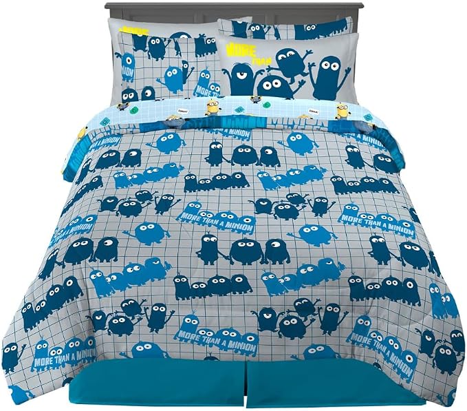 Minions The Rise of Gru Kids Bedding Super Soft & Cozy Reverisble Microfiber Comforter and Sheet Set with Sham, 7 Piece Queen Size, (Officially Licensed Product) By Franco