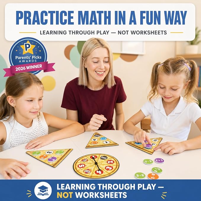Matheroni Pepperoni Math Games for Kids 5-7, Addition and Subtraction STEM Board Game - Educational & Fun Pizza Game for Kindergarten, 1st-3rd Grade by Pidoko Kids