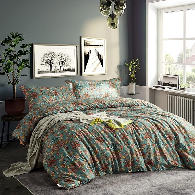 LifeTB Boho Comforter Set Full Size Vintage Floral Boho Bedding Comforter Set 3 Pieces Flowers Botanical Floral Comforter Set Fluffy Soft Microfiber All Seasons Full Size Comforter with 2 Pillowcases