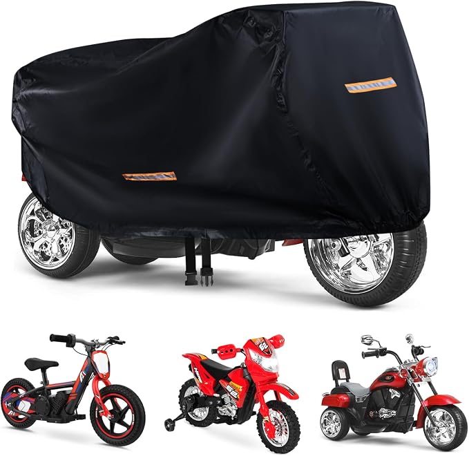 Kids Bike Cover Waterproof Outdoor,GRABADO Heavy Duty 420D Kids Motorcycle Bike Cover,Universal Children's Tricycle Cover with 4 Reflective Strips and Windproof Buckle,Small Kids Ride On Toy Car Cover