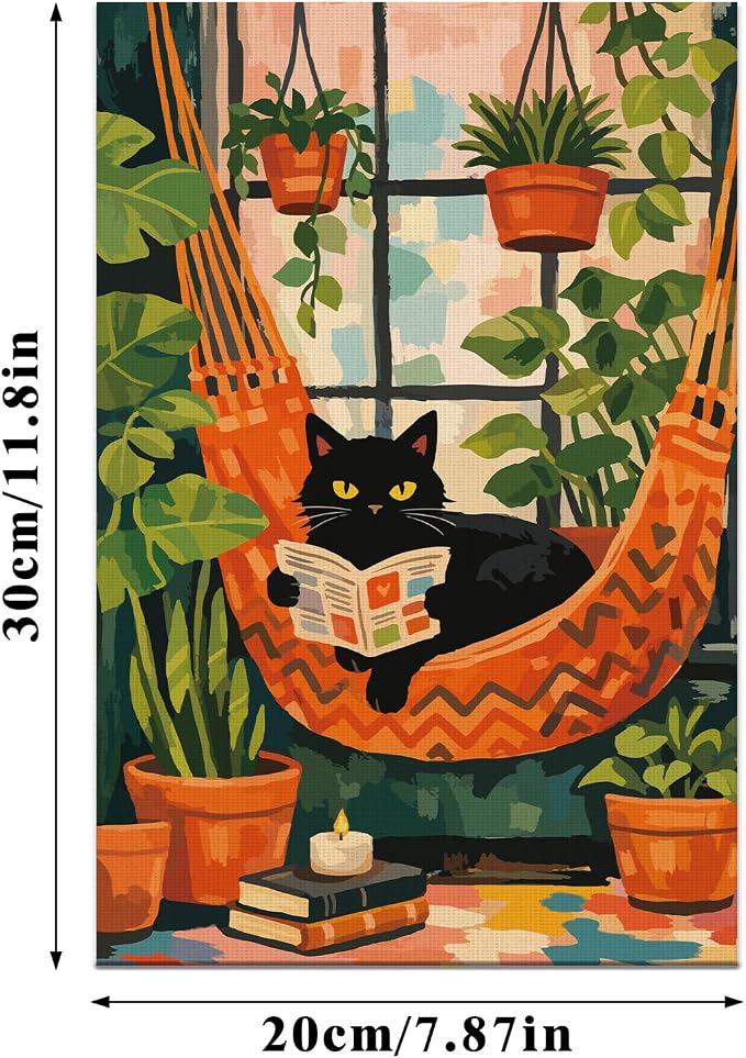 FLUXOJOY 6 Pack Painting by Number Kits for Adult, DIY Canvas Color Painting Kit for Kids or Beginner with Paint Brushes Acrylic Pigment Drawing Paintwork 20x30cm Without Frame (Cat-6 Pack)