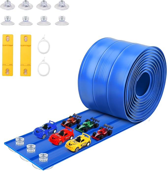 Flexible Race Track Toys for Kids: 20 Ft Flex Race Car Ramp Track with Suction Cups - Rolls Up Portable DIY Racetrack with 4 Racing Cars- Birthday Gifts for Boys Girls Ages 3+