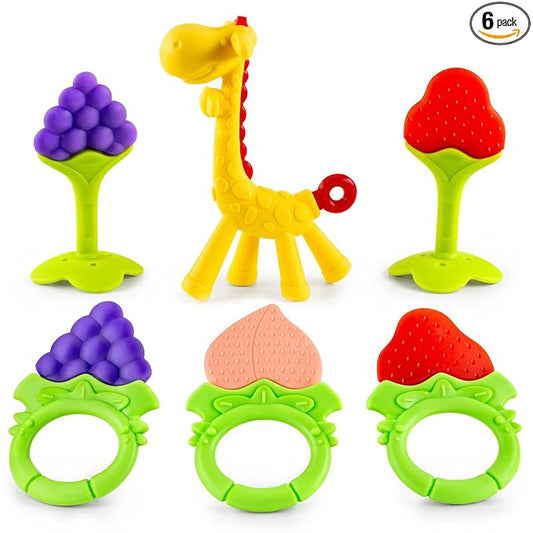 Baby Teething Toys 6-Pack | Newborn Teether Set | Food Grade Silicone | Freezer Safe | Soothing & Calming | BPA-Free | Frozen Teething Toys for Babies 0-6 Months | Essential Baby Gear