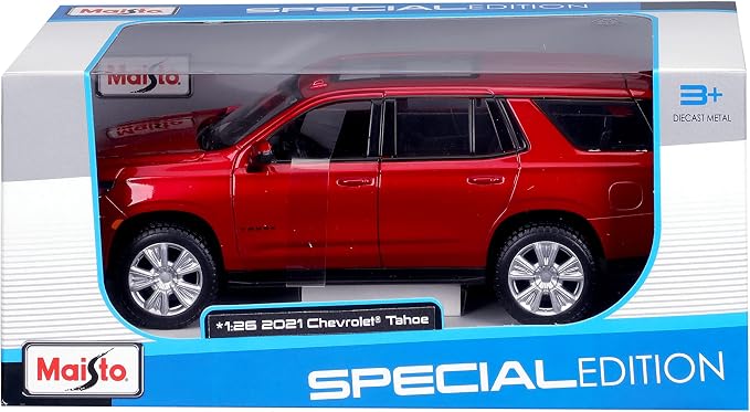 Maisto M31533 Chevy Tahoe 1/24 Red Plastic Miniature Vehicle for Children from 3 Years Old Ideal for Stimulating the Imagination and Creativity of Little Ones.