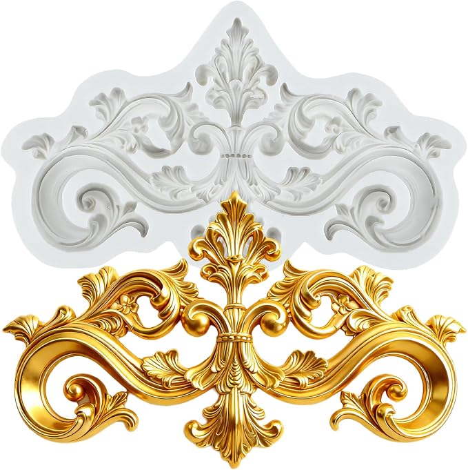 Baroque Curlicues Scroll Lace Silicone Mold Vintage Relief Flower Lace Filigree Polymer Clay Molds for DIY Crafts Epoxy Resin Casting Air Dry Polymer Clay Plaster Jewelry Making