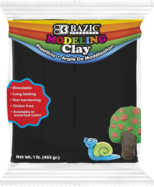 BAZIC Products Black Modeling Clay, 1 lb, Non-Hardening, for Sculpting Art Crafts, Reusable