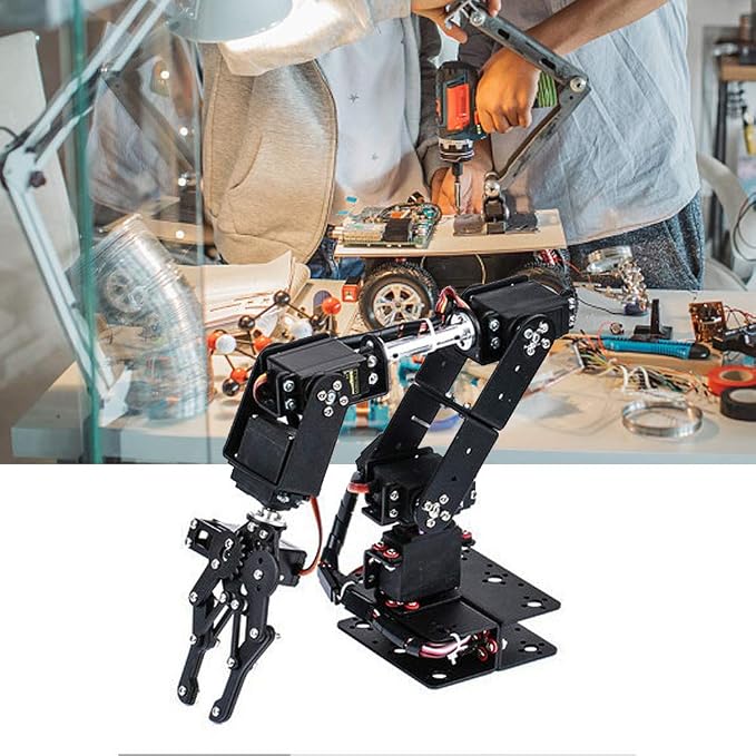 6DOF Robot Mechanical Arm Kit, Programming Robotic Clamp Hand Claw with 6 Servo Motors, 180 Degree Angle Manipulator Industrial Robot Parts for College Teaching