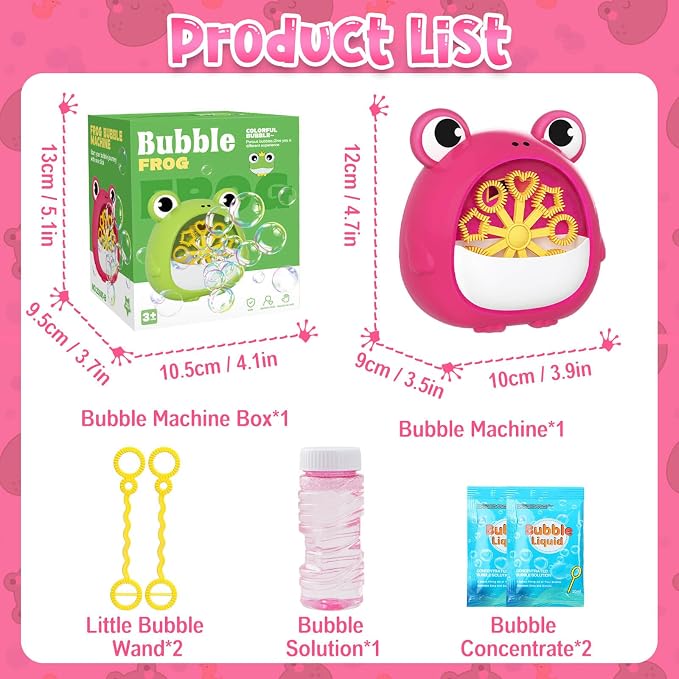 Frog Bubble Machine Toys for Kids 3-8 Years Old: Bubble Blower Maker with 2 Solutions, Outdoor Party Toy, Birthday Gift for 3 4 5 6 7 8 Year Old Girls Boys, Red