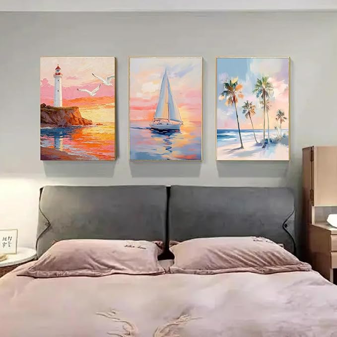 Paint by Numbers for Adults and Kids Beginner 3 Pack Tropical Ocean Palm Tree Sailboat Painting by Number Kits On Canvas Number Artist Paint by Number Kit DIY Oil Acrylic Paints Home Wall Decor Gift