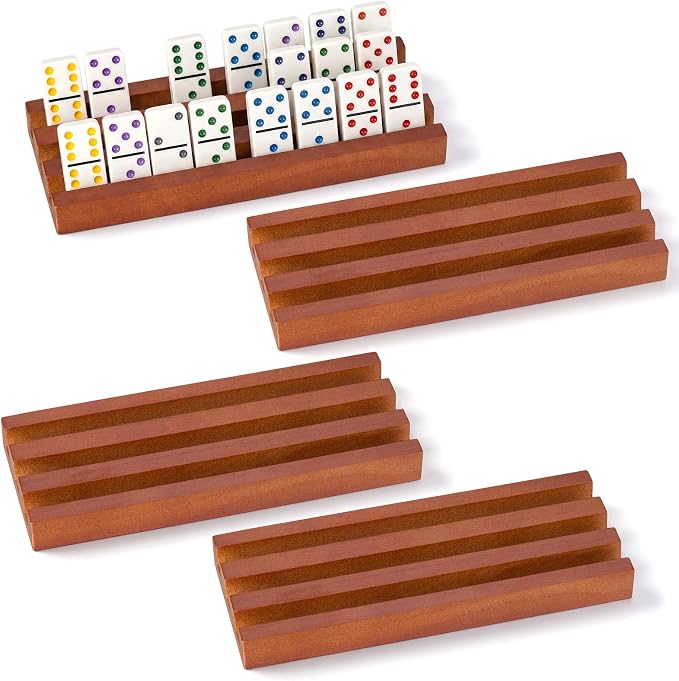 Soulchen Walnut Wood Color Wooden Domino Racks Set of 8, Wood Domino Tiles Trays Holders Organizer for Mexican Train Classic Board Accessories, Dominoes Not Included (7.1 x 2.8 Inch)