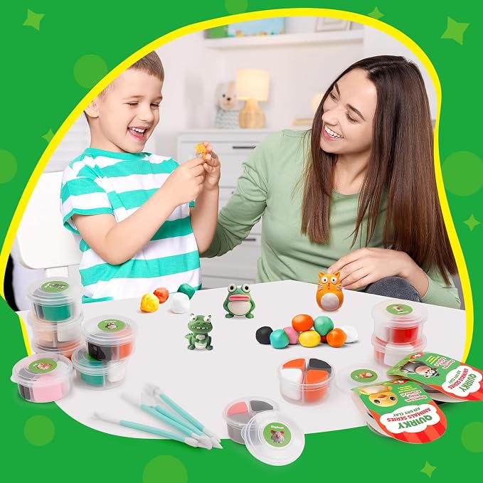 Kasfalci Air Dry Clay Kit for Kids, 12 Animals Modeling Clay, Model Magic Arts & Crafts for Kids Ages 4-6-8-12, Ultra Light & Soft, Safe & Non-Stick with Sculpting Tools & Tutorials, DIY Party Favors