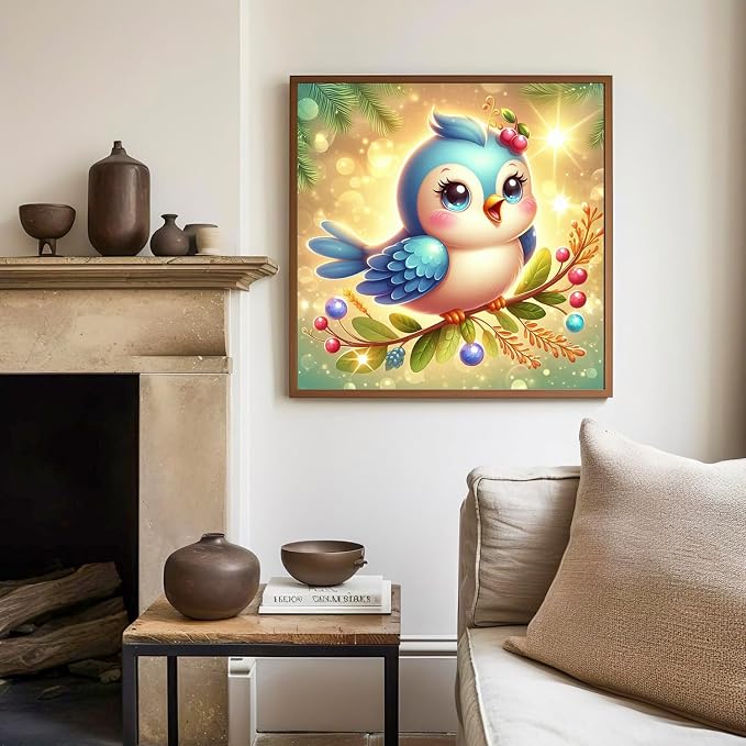 Paint by Numbers Kit for Kids with Frame, Bird Paint by Numbers for Kids Ages 4-8-12, DIY Bird Acrylic Oil Painting for Home Wall Art Decor Gift 7.8x7.8 inch (with Frame Easel)
