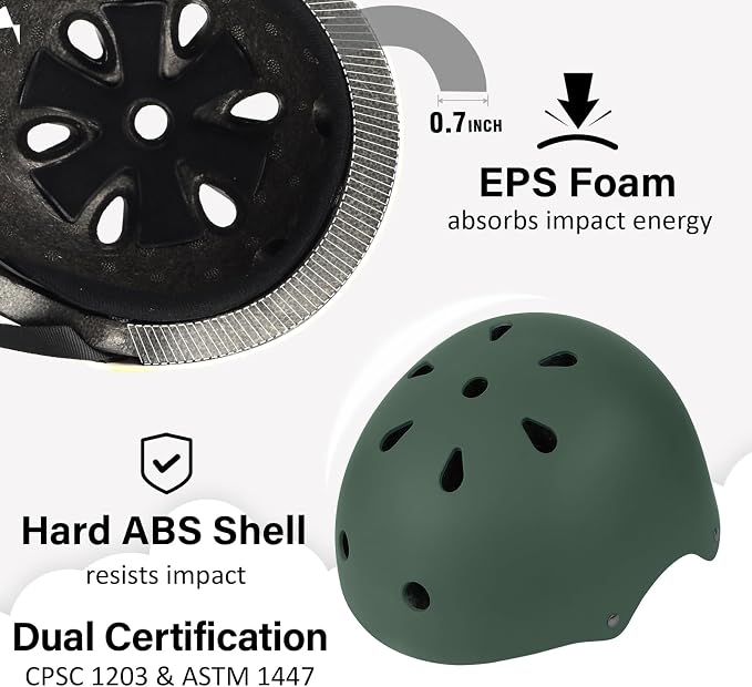 Skateboard Bike Helmet, Lightweight Adjustable, Multi-Sport for Bicycle Skate Scooter, 3 Sizes for Adult Youth & Kids