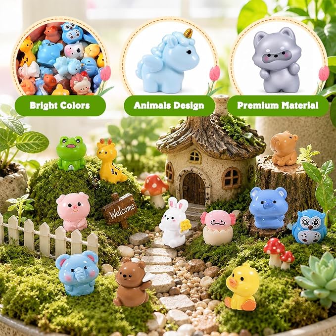DIYDEC 68pcs Mini Resin Animal, Miniature Duck Figures to Hide Small Tiny Resin Animal Toys for Party Favors Bag Fillers Fairy Garden Dollhouse Crafts Decor