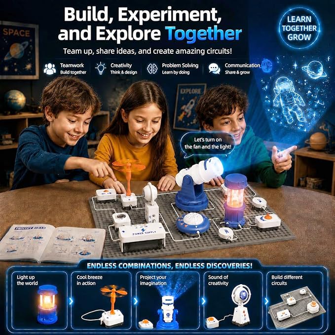 STEM Science Kit for Kids, 37 PCS Electronics Circuit Exploration Toy with 300+ Projects, Voice Control, Space Theme Experiments, Boys & Girls Gifts Ages 6+