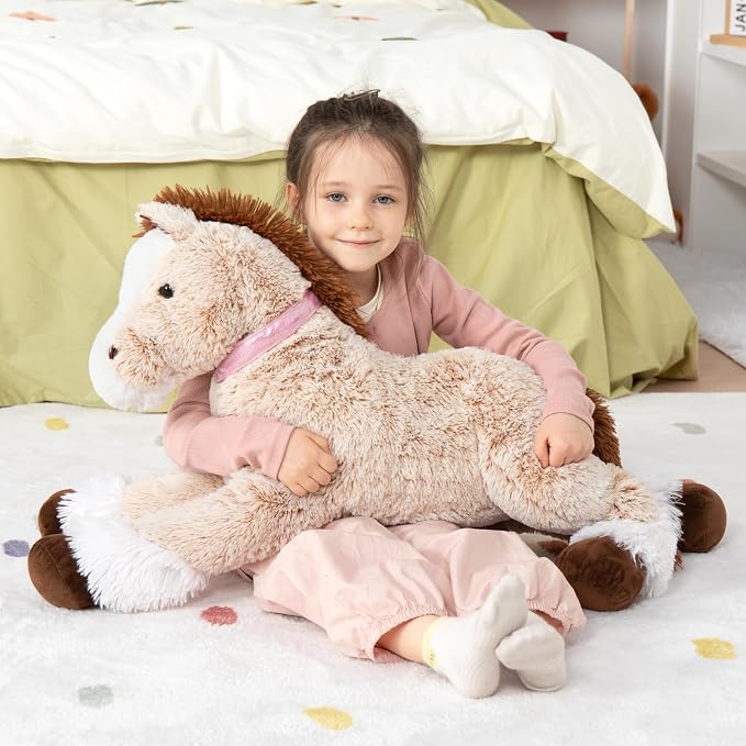 MaoGoLan Large Horse Stuffed Animal, Big Horse Plush Toy for Boy Girl, Ridable Stuffy Pony for Kid, Stuffed Pony Plush Pillow for Baby Shower, Mother's Day Birthday Gifts Party Favor, 33 inches, Brown