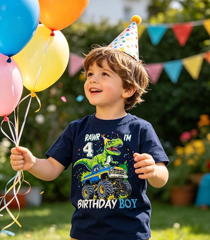 Lovekider 2-5 Years Birthday Boy Shirt Construction Party T-Shirts Excavator Cotton Short Sleeve Tee Dark Grey