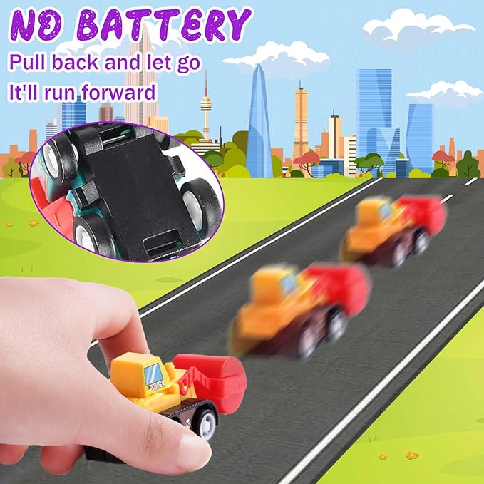 Car Toys for Ages 3-5 Kids, 12pcs Pull Back Cars Truck Vehicles Set for Boys Girls, Mini Assorted Construction Vehicle Toy Party Favors, Potty Training Reward for Kids