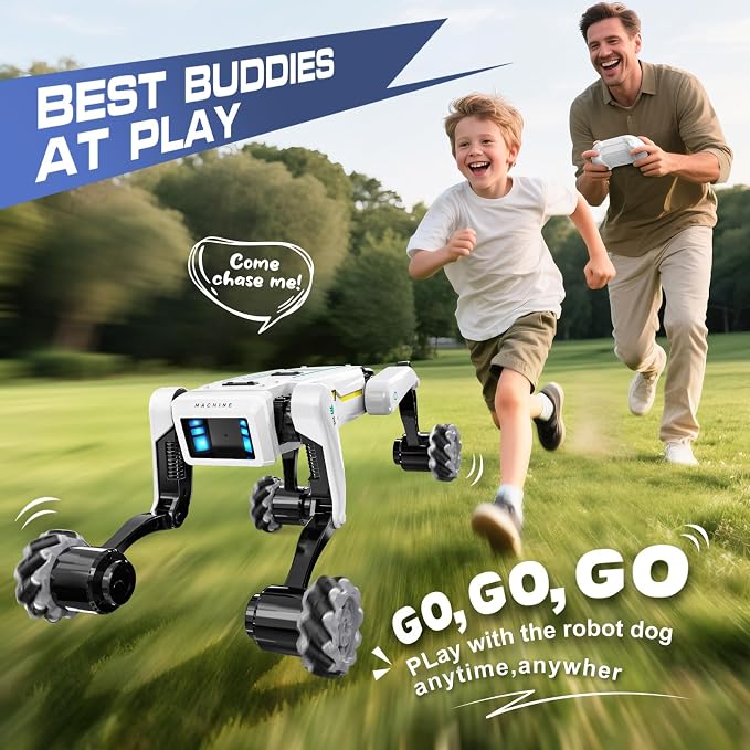 Smart Robot Dog with Wheels, 30+ Bionic Actions, Voice & Remote Control, Programmable Moves, Rechargeable Battery, All-Terrain Stunt Pet Toy for Kids