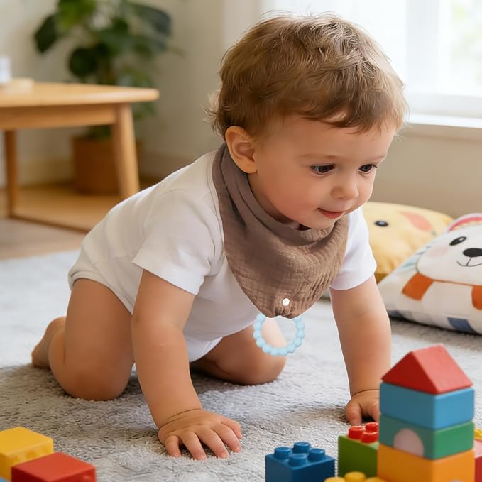 6-Pack Baby Bandana Drool Bibs & Teething Toys for 0-24 Months, Safety for Newborns and Toddlers