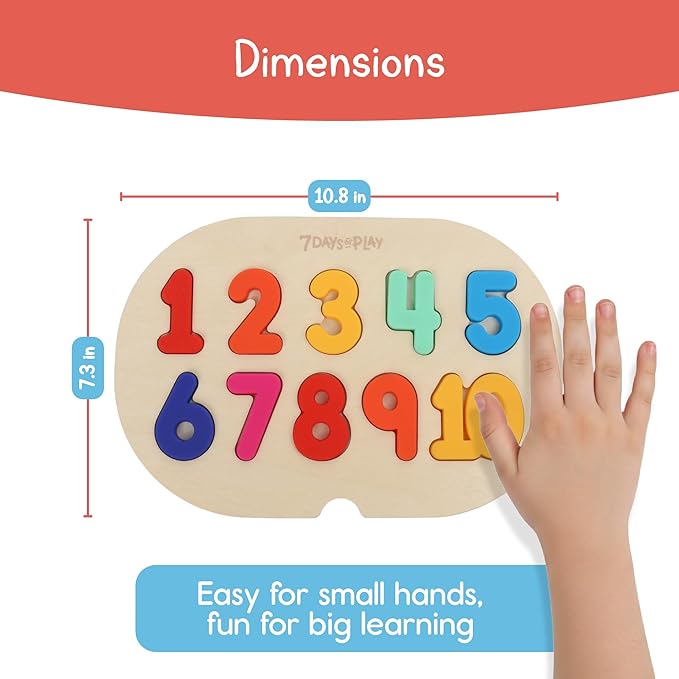 7 Days of Play Number Puzzle for Kids, Sensory Bin Insert for Sensory Tables, Silicone Numbers, Wooden Fine Motor Learning Toy
