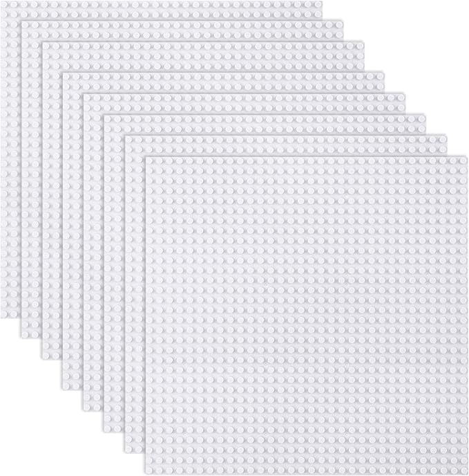 LVHERO Classic Baseplates Building Plates for Building Bricks 100% Compatible with All Major Brands-Baseplate, 10" x 10", Pack of 8 (White)