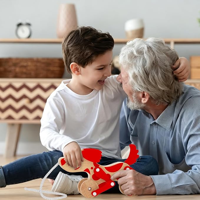 Montessori Toys 1 2 3 4 Years Old Boys Girls Wooden Walking Pull Dog Toy for Baby Toddler, Pull Along Walking Toys, Walk Along Puppy Pull, Wooden Pull & Push Toy (Red)