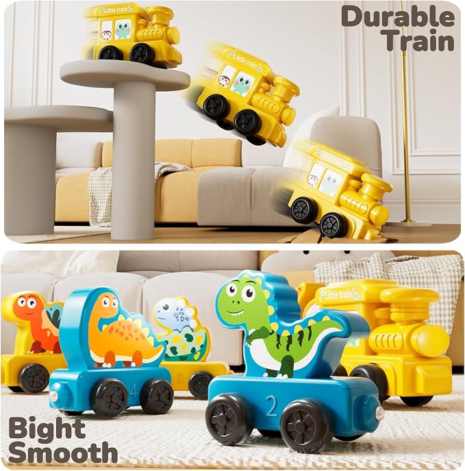 JUKUDAHU Magnetism Toys Dinosaur Train Set for Toddlers 1 2 3 4 Years Old - Dinosaur Toys for Kids, Color Sorting Toy, Preschool Educational Learning Activities, Birthday Gifts for Boys Girls 1-3, 2-4